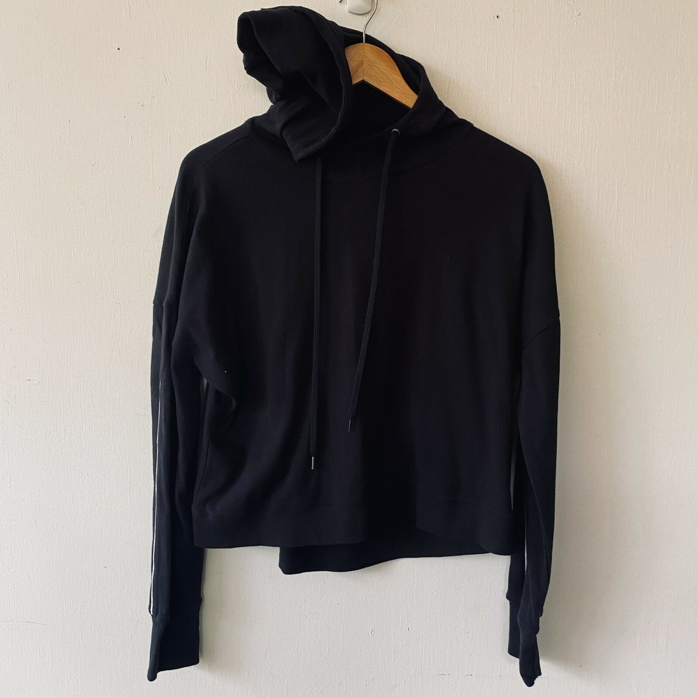 BCG Hoodie Womens Medium Black Sweatshirt Cropped‎ Ribbed Activewear Loungewear
